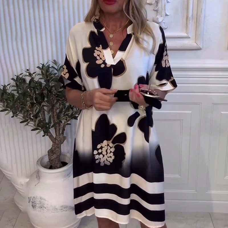 🌸😘Vestido suelto de mujer con estampado y escote en V profundo🔥-ES