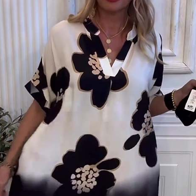 🌸😘Vestido suelto de mujer con estampado y escote en V profundo🔥-ES