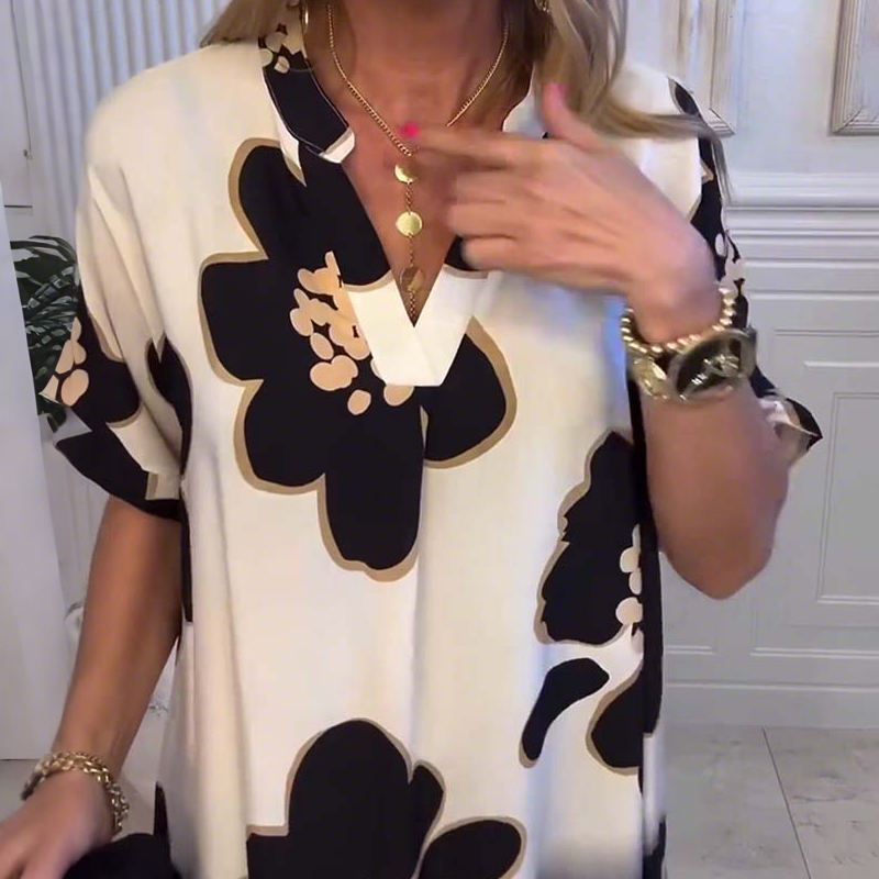 🌸😘Vestido suelto de mujer con estampado y escote en V profundo🔥-ES