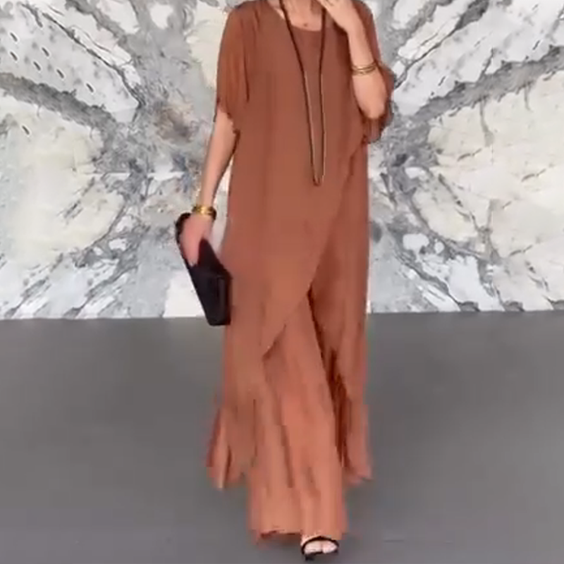 🛍️✨ Ženski komplet, ki ga sestavljata bluza nepravilnega kroja in lahke hlače-SI