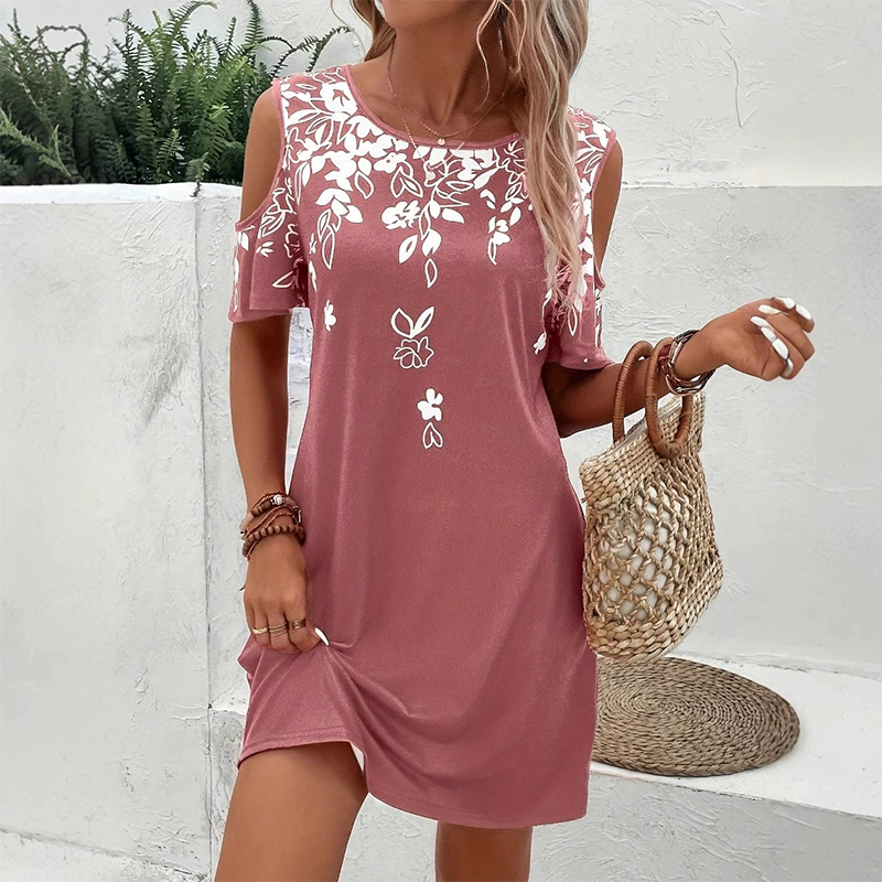 🌼【S-2XL】Φόρεμα μίντι με φλοράλ στάμπα και μανίκια με κοψίματα-GR