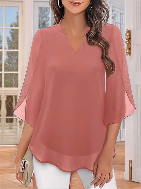 Camisa de gasa con cuello en V-ES