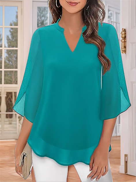 Camisa de gasa con cuello en V-ES