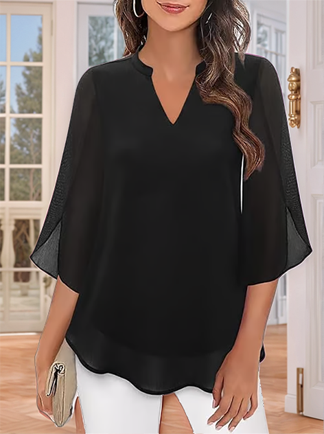 Camisa de gasa con cuello en V-ES