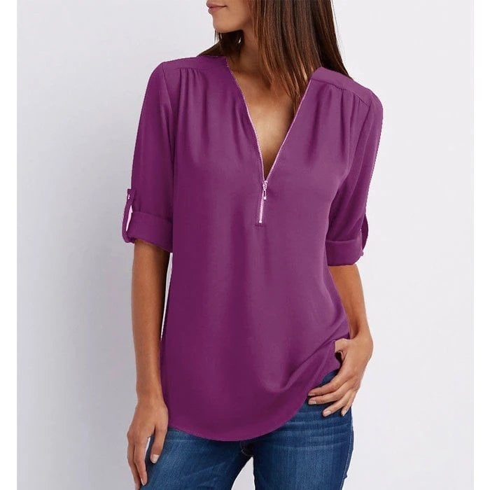 Blusa de talla grande con mangas 3/4 y cremallera-ES