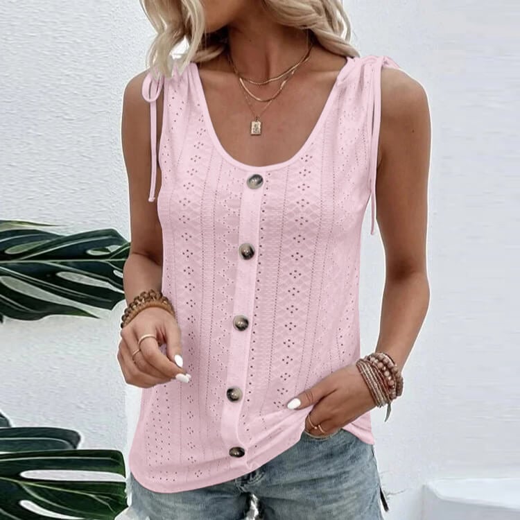 Chaleco informal holgado de color liso con cuello redondo-ES