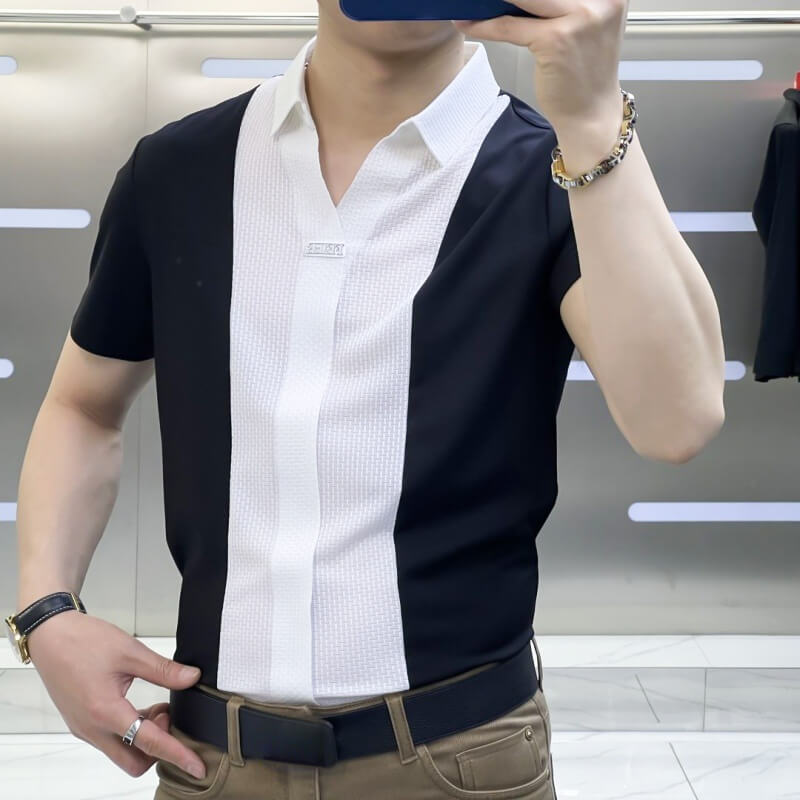 Camisa de patchwork para hombre en estilo casual de negocios-ES