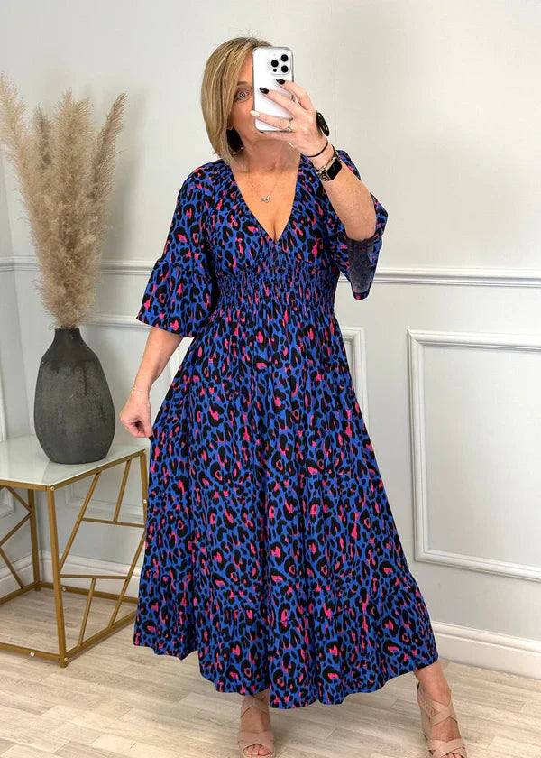 💥🔥Vestido plisado con estampado de leopardo-ES