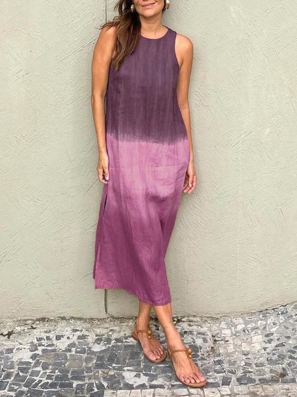 🌸Vestido de algodón y lino de manga larga con corte-ES
