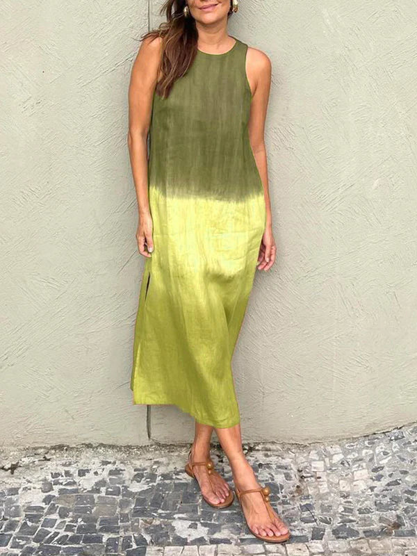 🌸Vestido de algodón y lino de manga larga con corte-ES