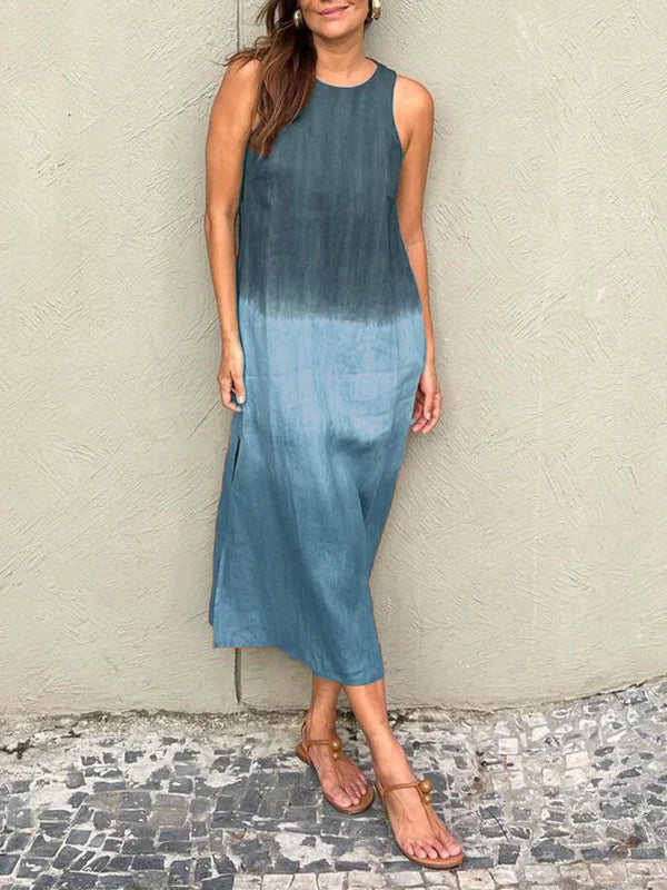 🌸Vestido de algodón y lino de manga larga con corte-ES