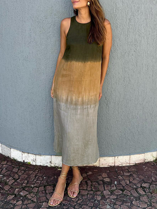 🌸Vestido de algodón y lino de manga larga con corte-ES