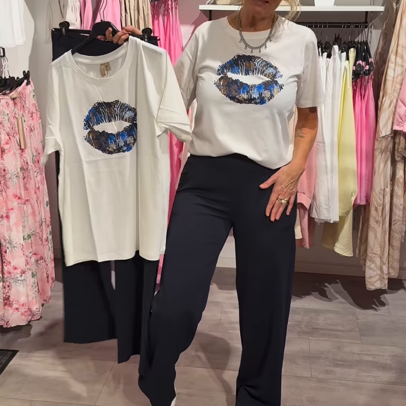 Conjunto de dos piezas para mujer con estampado, top y pantalón.-ES