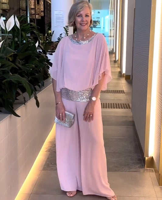 Elegante conjunto de dos piezas Colorblock con lentejuelas-ES
