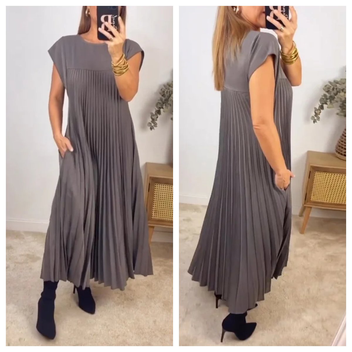 💕Ženska jednobojna plisirana haljina👗-HR