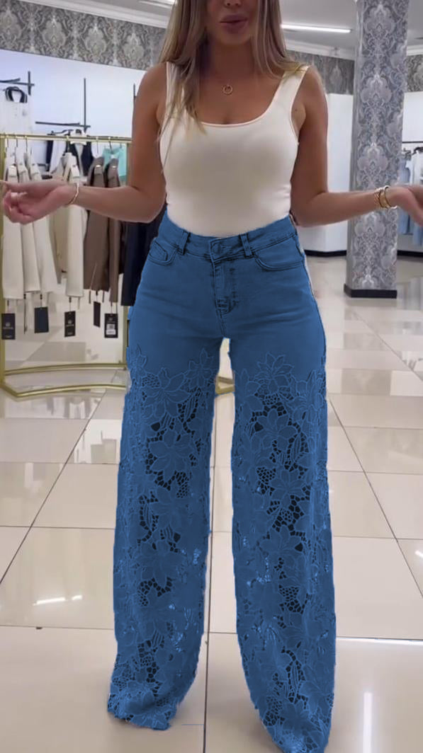 Dámske elegantné čipkované džínsy-SK