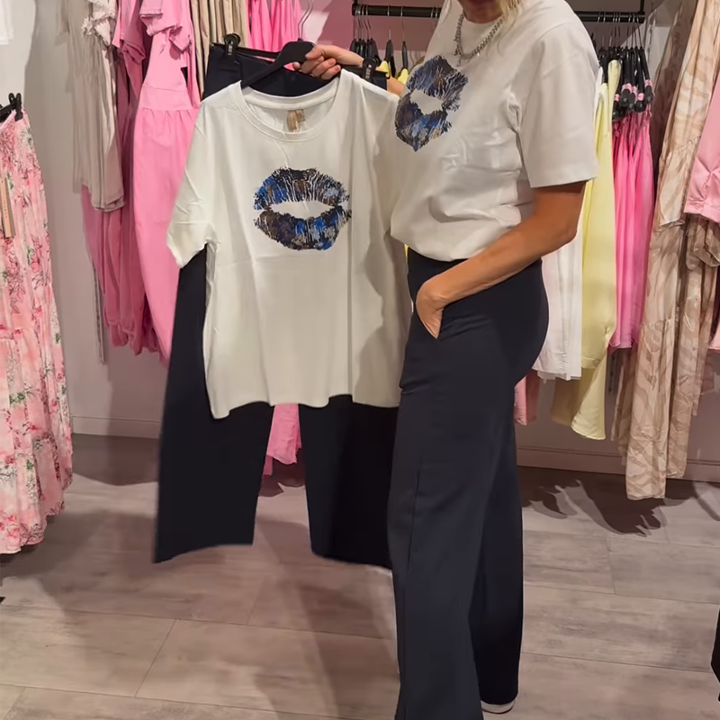 Conjunto de dos piezas para mujer con estampado, top y pantalón.-ES