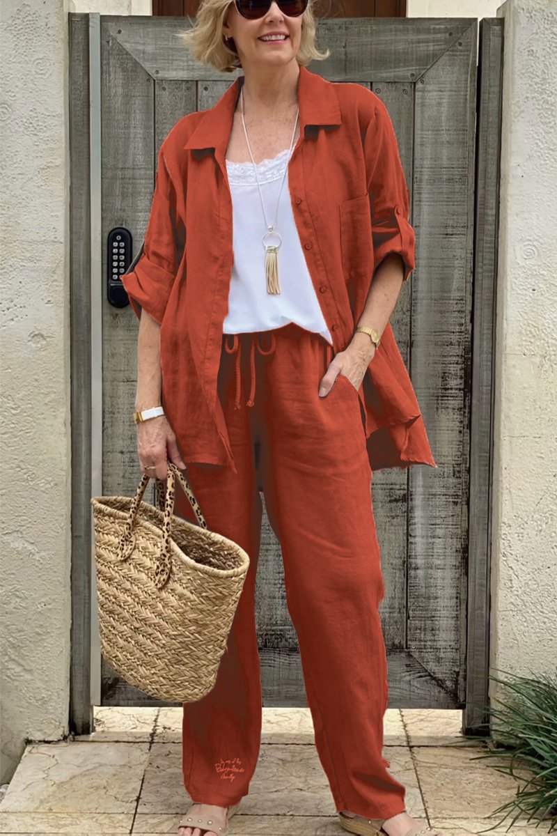 Conjunto de dos piezas de camisas casuales en algodón y lino.-ES