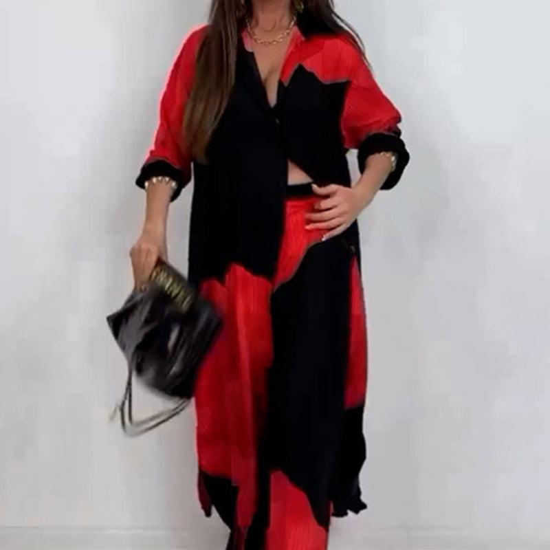 Conjunto de camisa larga con botón retorcido y pantalón con cordón-ES
