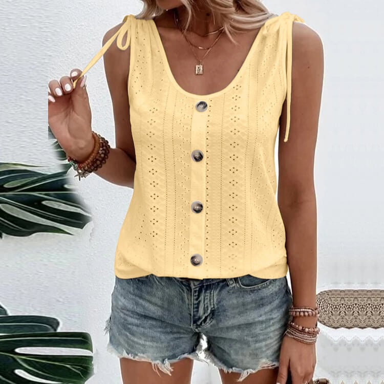 Chaleco informal holgado de color liso con cuello redondo-ES