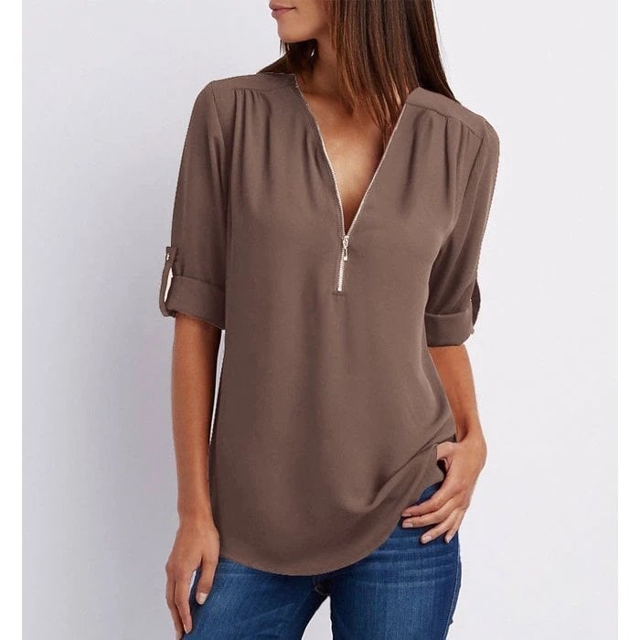 Blusa de talla grande con mangas 3/4 y cremallera-ES