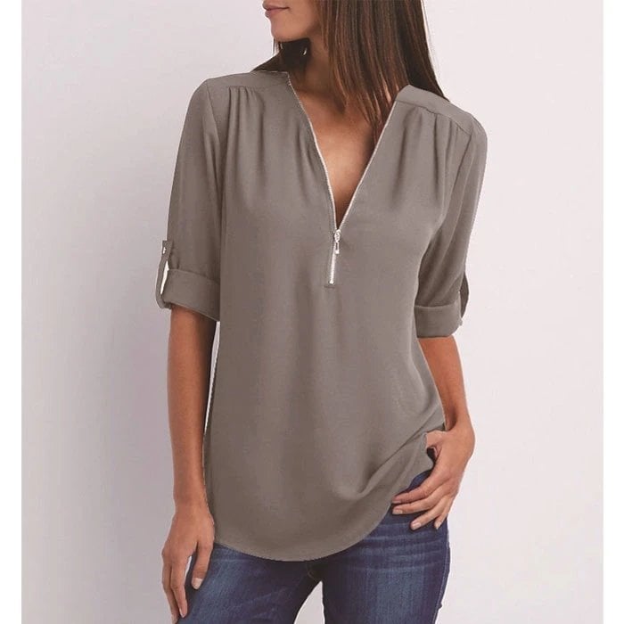 Blusa de talla grande con mangas 3/4 y cremallera-ES