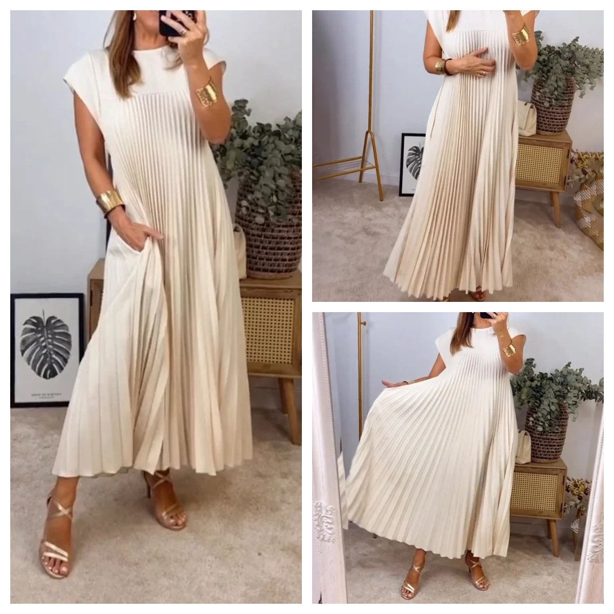 💕Ženska jednobojna plisirana haljina👗-HR