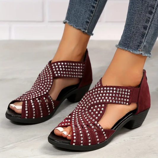 【36-43】🔥Oferta 2025💎Sandalias de piel de mujer de cristal para primavera y verano con tacón resistente en cruz-ES
