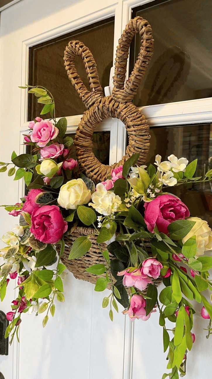 🔥 Decoración de primavera con bolsillo de pared colgante con canasta de conejito-ES