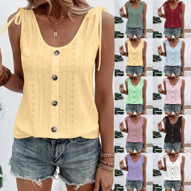 Chaleco informal holgado de color liso con cuello redondo-ES