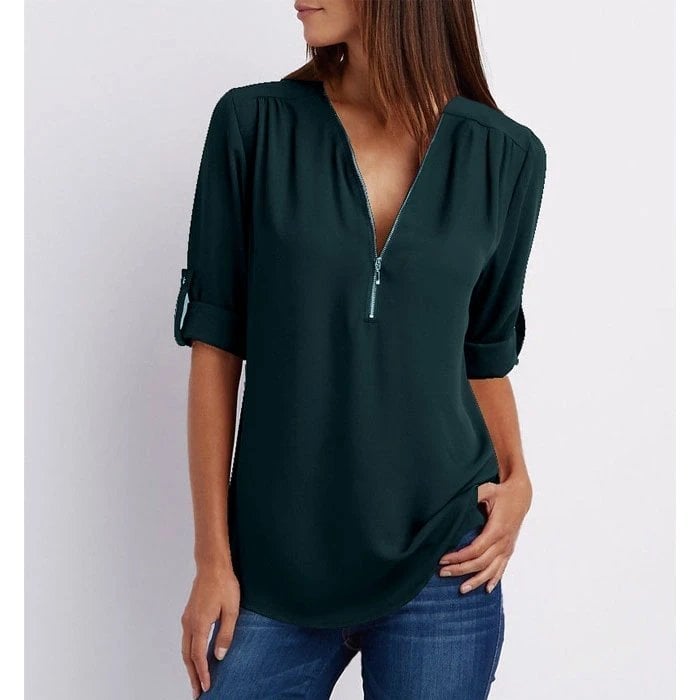 Blusa de talla grande con mangas 3/4 y cremallera-ES