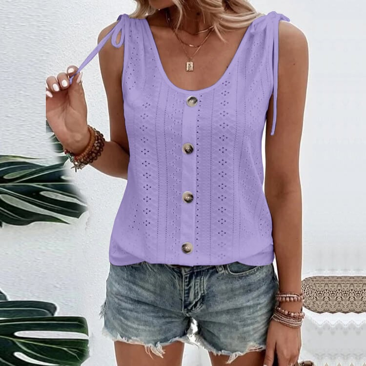 Chaleco informal holgado de color liso con cuello redondo-ES