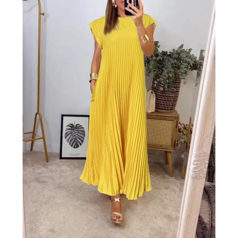 💕Ženska jednobojna plisirana haljina👗-HR