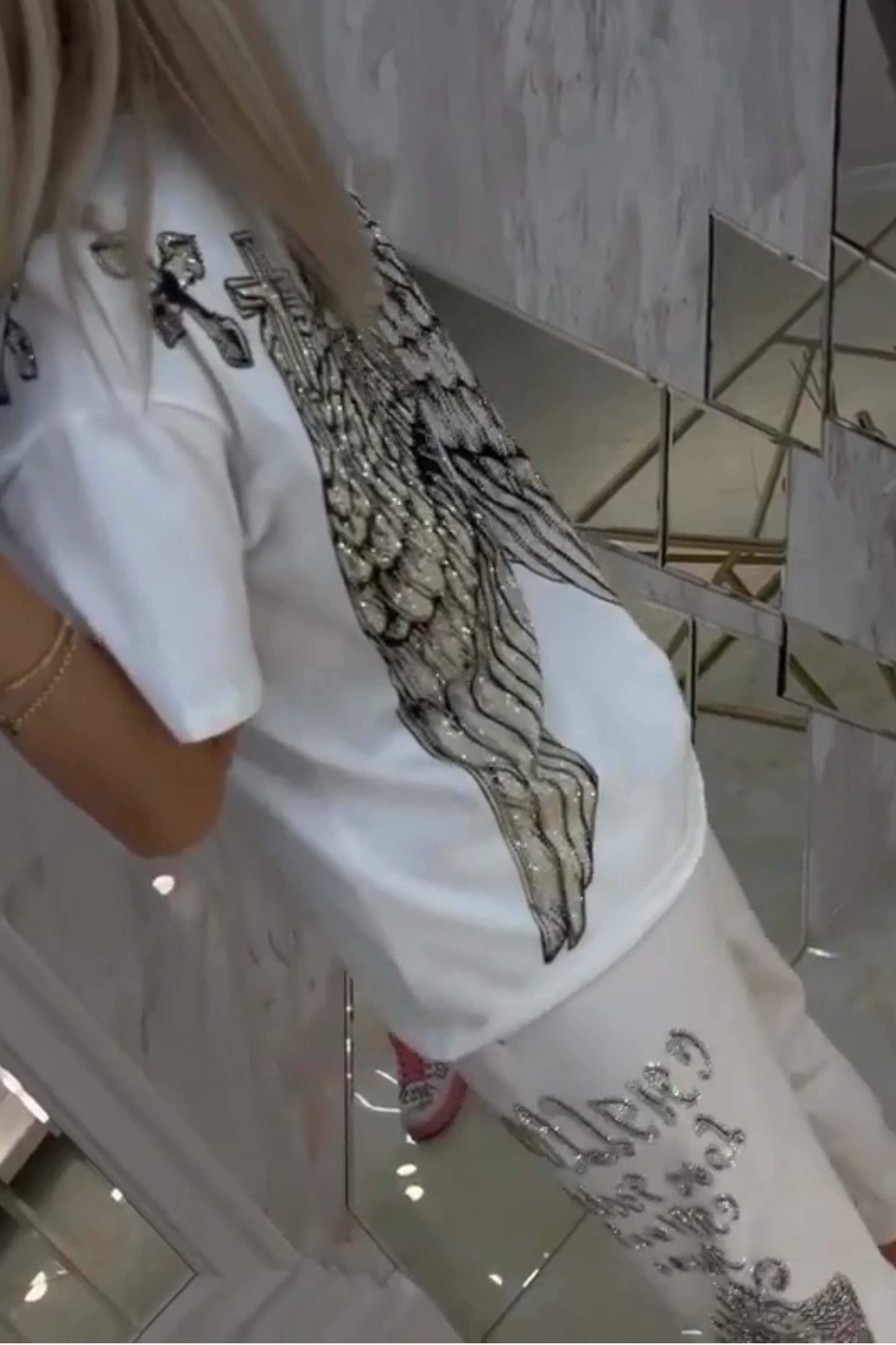 Conjunto de dos piezas para mujer, top y pantalón con estampado de rombos moderno.-ES