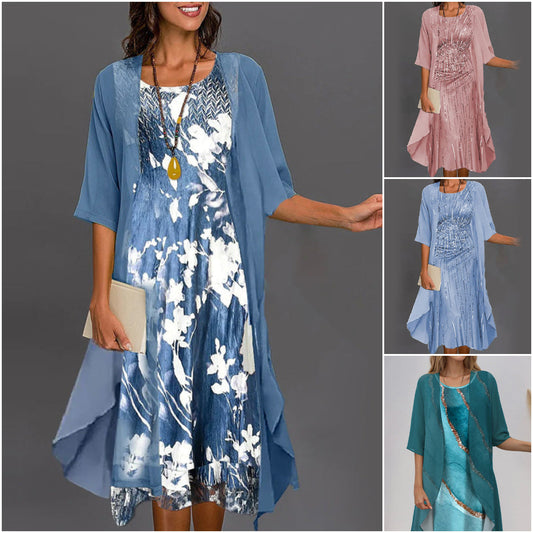 🔥👗Elegantiškos dviejų dalių gėlėtos šifono suknelės-LT