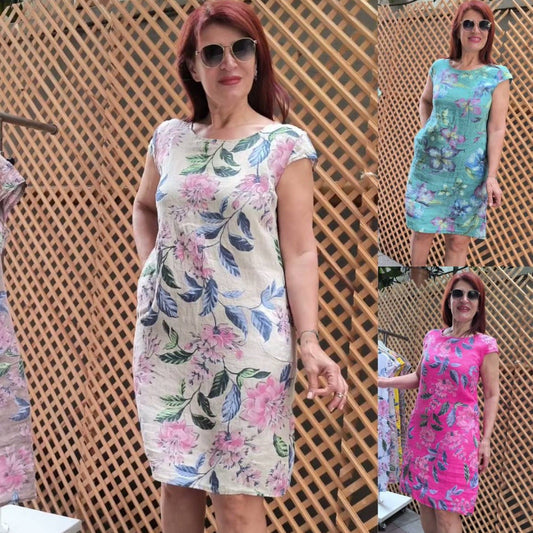 👗 Suknelė su raštu, plačiomis rankovėmis ir apvalia iškirpte-LT
