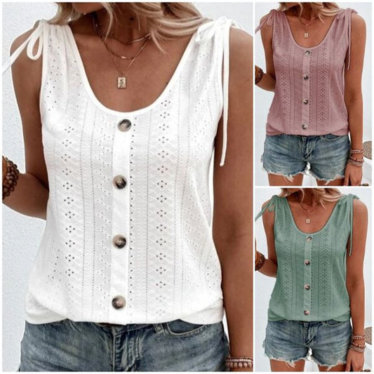 Chaleco informal holgado de color liso con cuello redondo-ES