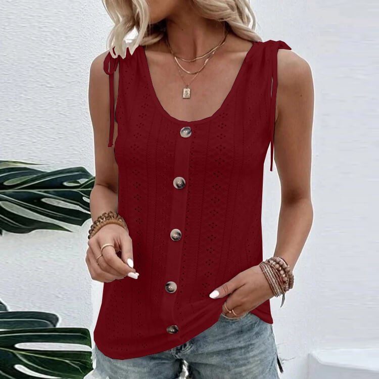 Chaleco informal holgado de color liso con cuello redondo-ES