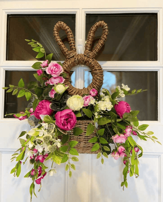 🔥 Decoración de primavera con bolsillo de pared colgante con canasta de conejito-ES