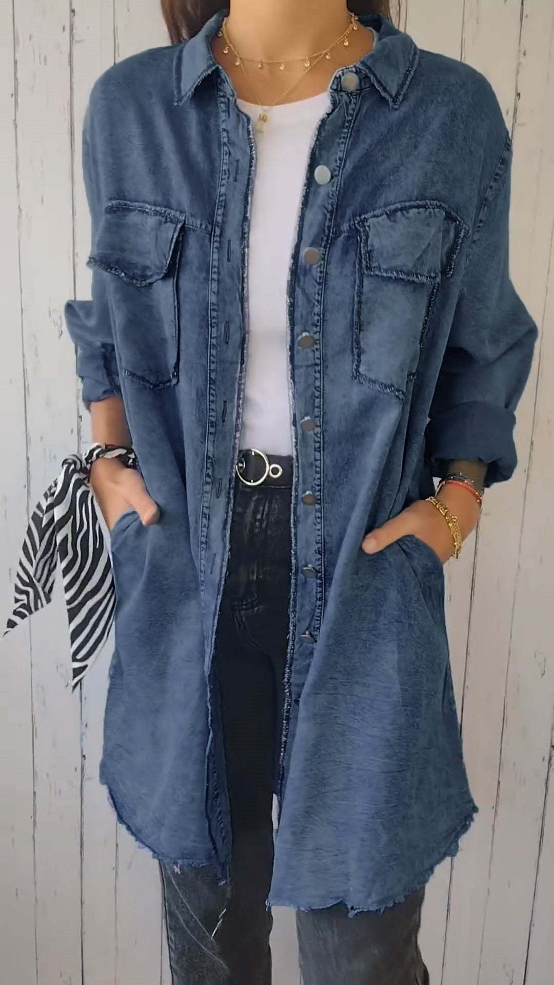 Camisa vaquera cómoda con abrigo largo-ES