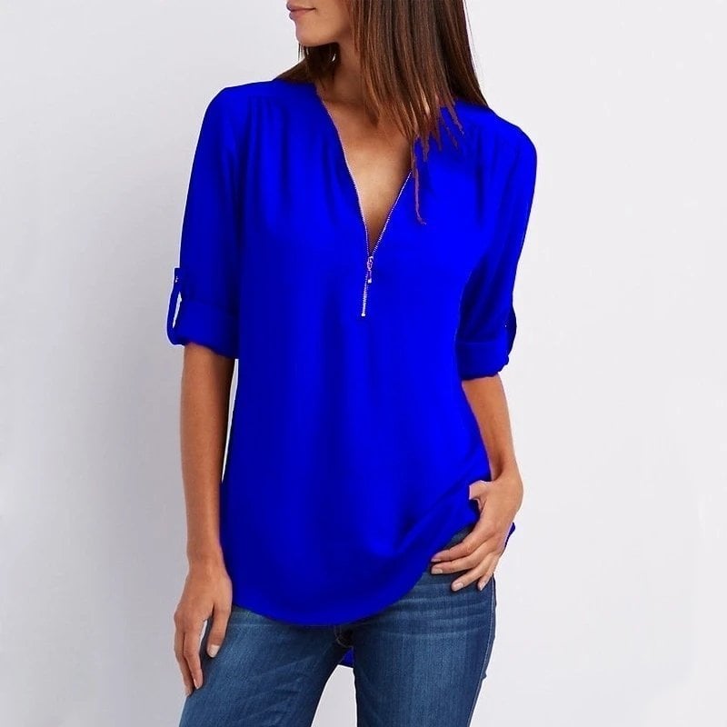 Blusa de talla grande con mangas 3/4 y cremallera-ES