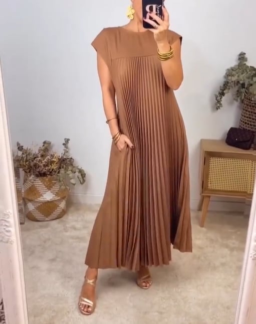 💕Ženska jednobojna plisirana haljina👗-HR