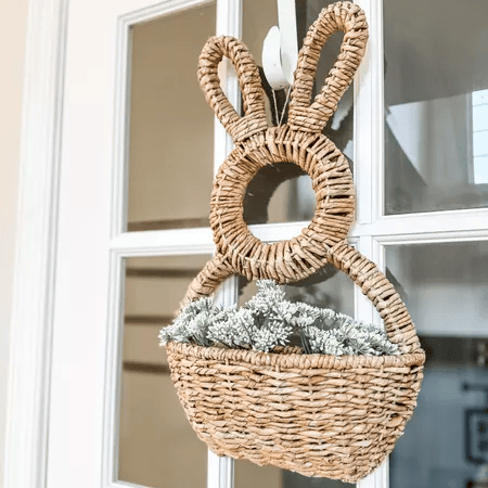 🔥 Decoración de primavera con bolsillo de pared colgante con canasta de conejito-ES