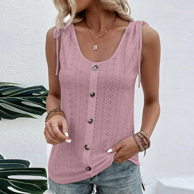 Chaleco informal holgado de color liso con cuello redondo-ES