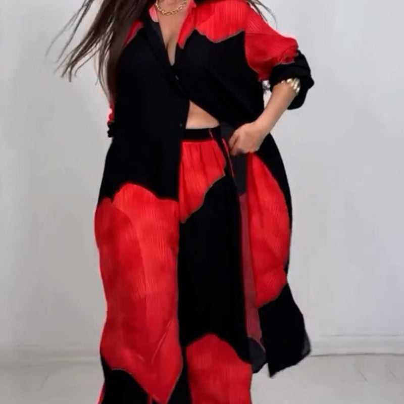 Conjunto de camisa larga con botón retorcido y pantalón con cordón-ES
