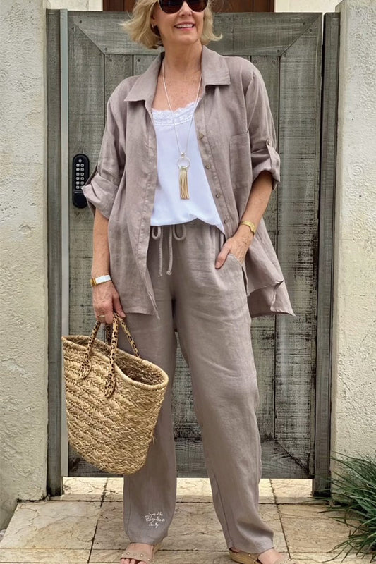 Conjunto de dos piezas de camisas casuales en algodón y lino.-ES
