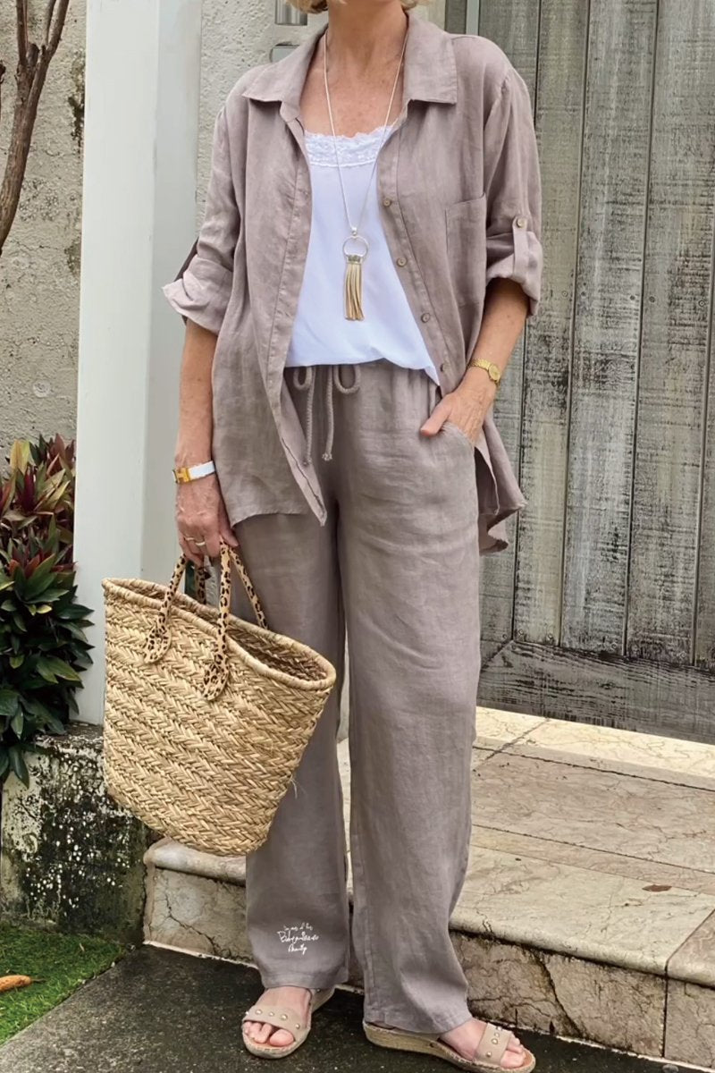 Conjunto de dos piezas de camisas casuales en algodón y lino.-ES