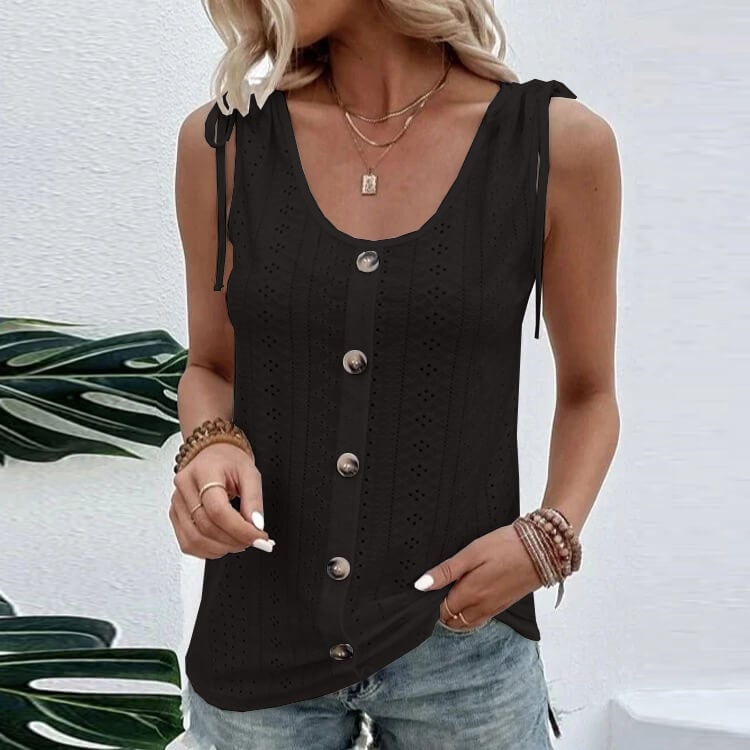 Chaleco informal holgado de color liso con cuello redondo-ES