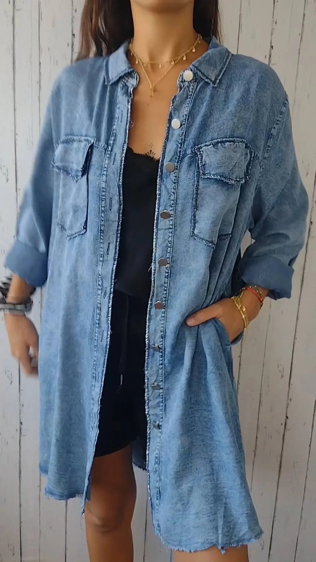 Camisa vaquera cómoda con abrigo largo-ES