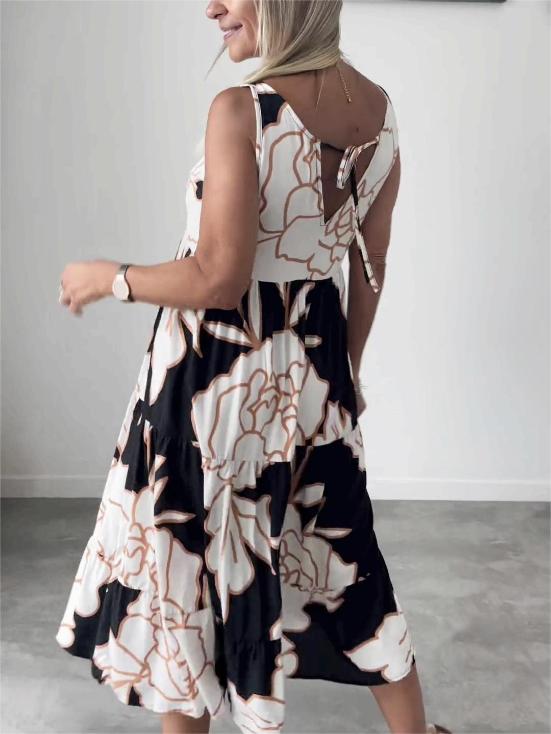 👗2024 Maxivestido estampado floral sin tirantes.